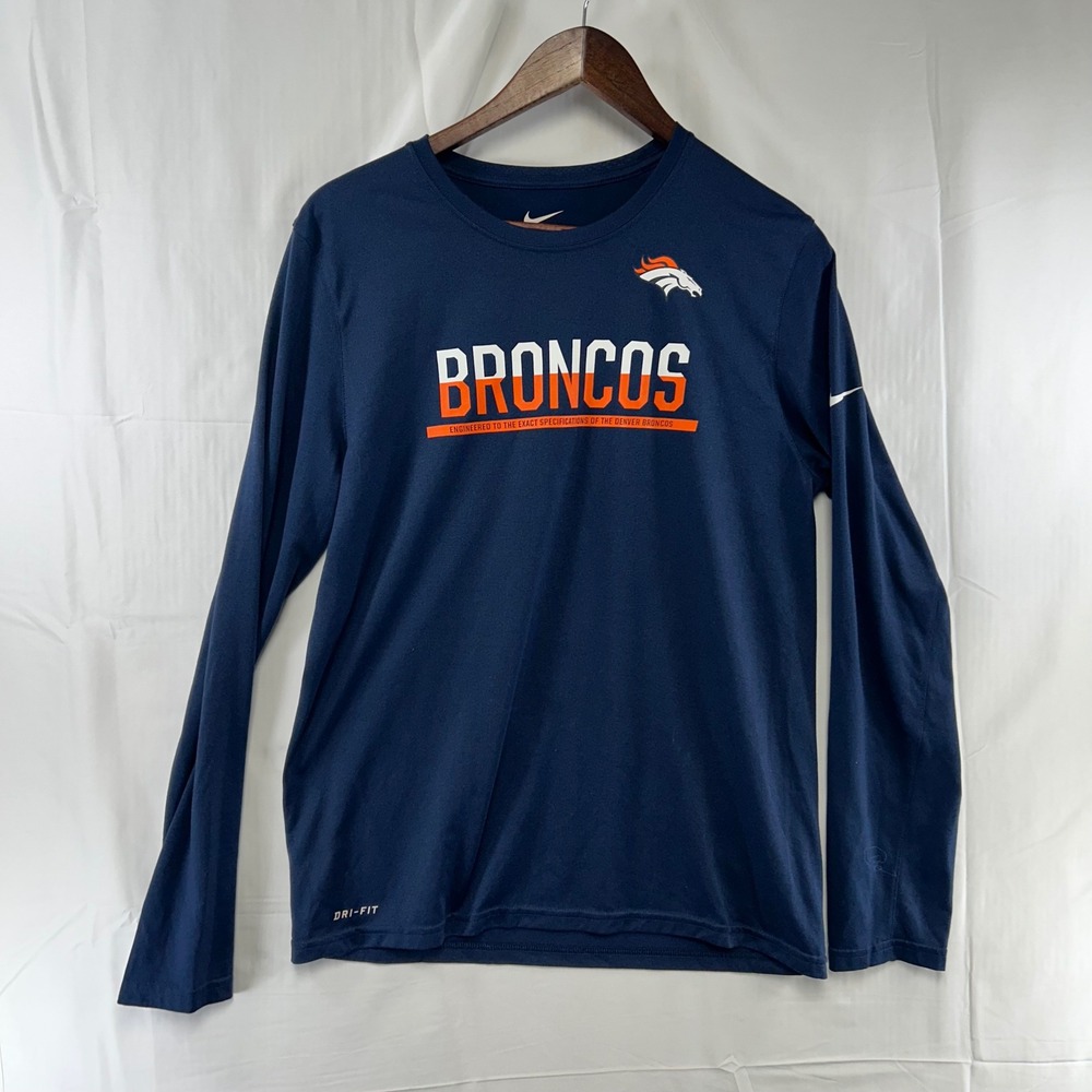 Nike Denver Broncos T-Shirt Youth XL Navy Blue Long Sleeve Dri-FIT NFL Athletic